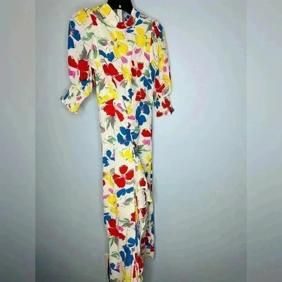 RIXO NWOT White Multi-Floral Mock-Neck Cascade Ruffle Maxi Dress Size 0 - Picture 2 of 7